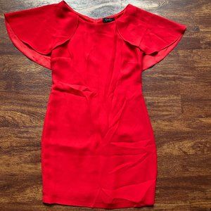 Jessica Simpson red shift dress with flutter cape sleeves